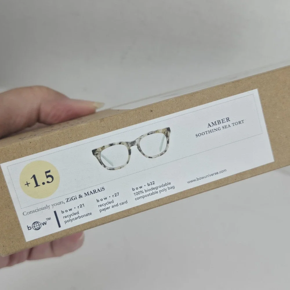 ZiGi & MARAiS Reading Glasses +1.5 Soothing Sea Tort Amber Blue Light Block Box